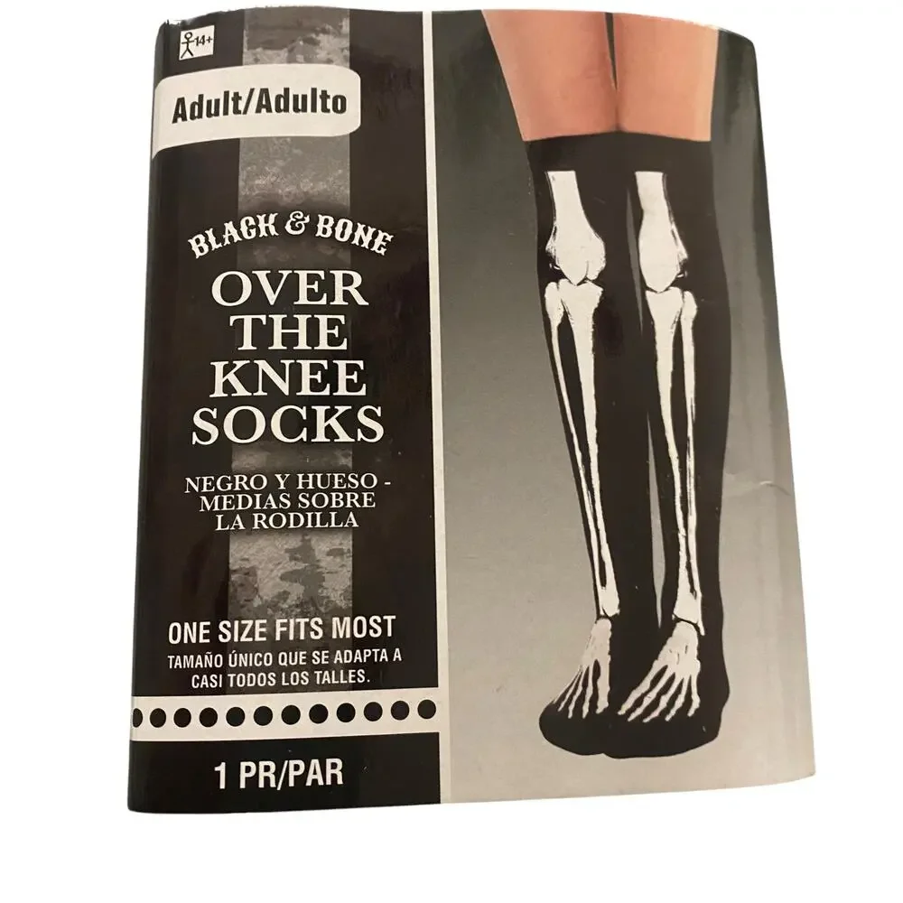 NWT One Size Fits Most Skeleton Black Over The Knee Socks Halloween Costume